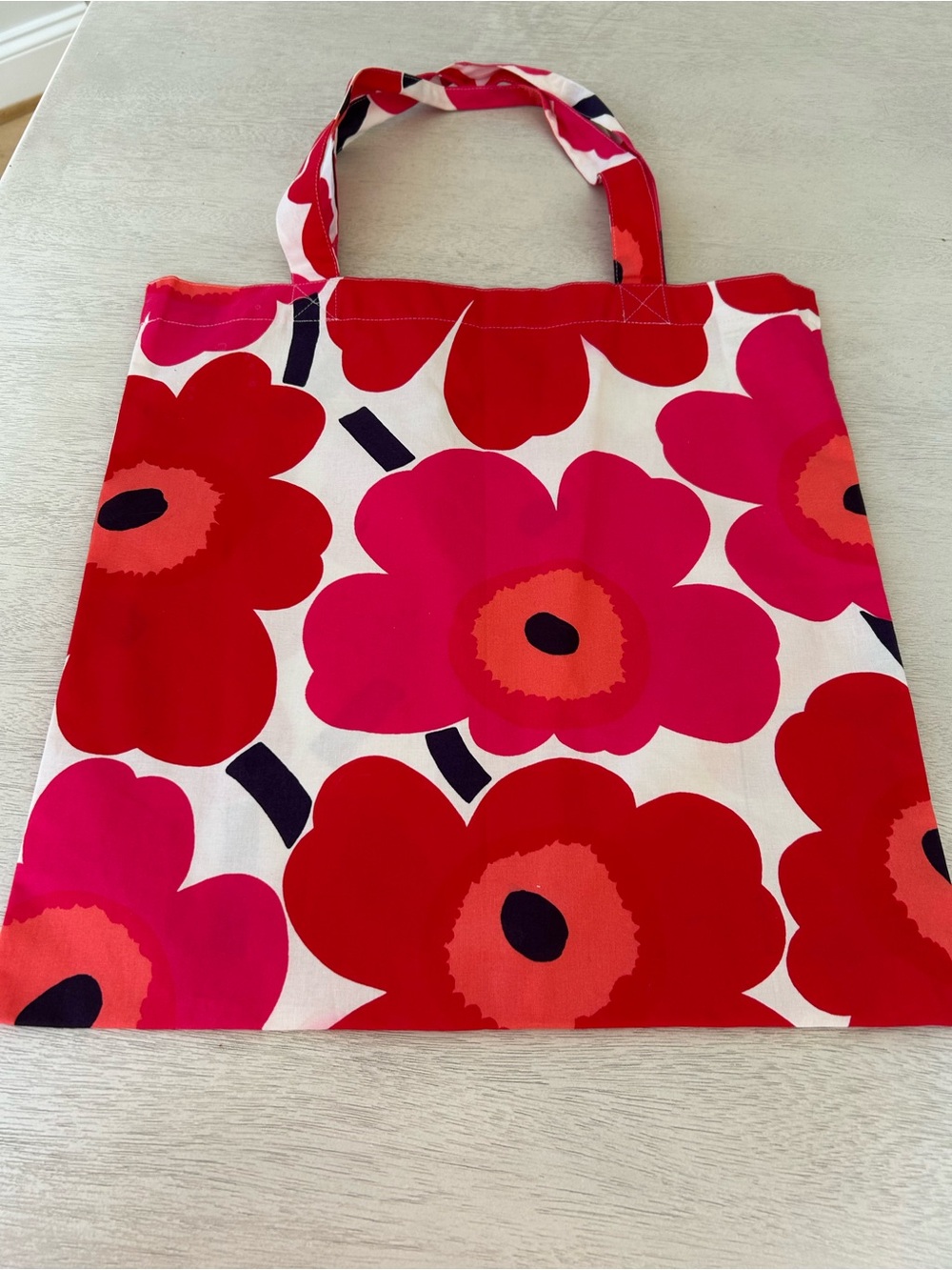 Marimekko Red and Pink Floral Tote Bag